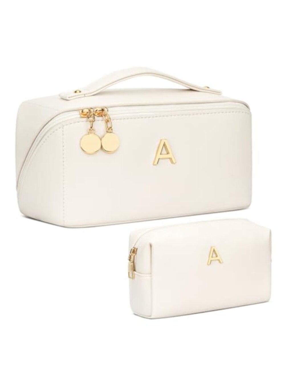 Personalized Initial Makeup Bag Set Faux Leather Travel Cosmetic Organizer Gift